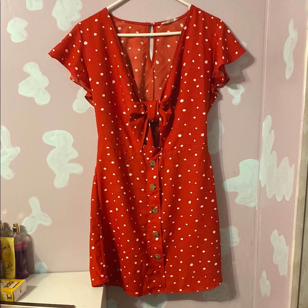 Mine Red Sundress with Flutter Sleeves and Plunge Neckline